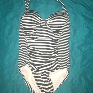 One piece striped bathing suit